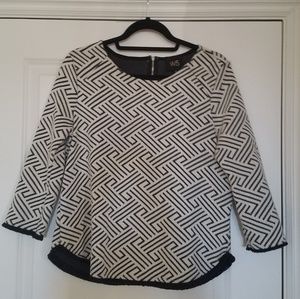 WB Black and white top with small fringe on hems
